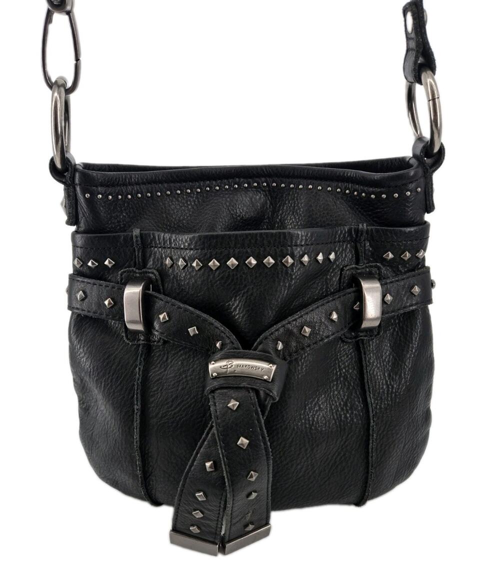 Y2K B.Makowsky Studded Baddie Biker Black Leather Crossbody Bag Purse